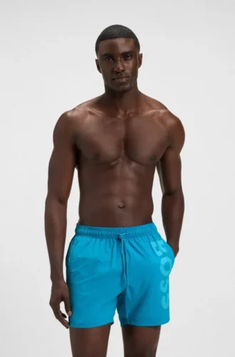 Quick-dry swim shorts with vertical logo print