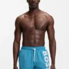 Quick-dry swim shorts with vertical logo print