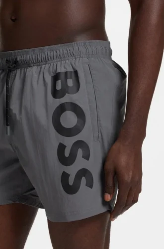 Quick-dry swim shorts with vertical logo print
