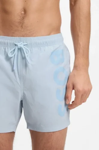 Quick-dry swim shorts with vertical logo print