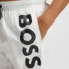 Quick-dry swim shorts with vertical logo print