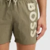Quick-dry swim shorts with vertical logo print