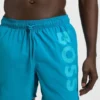 Quick-dry swim shorts with vertical logo print