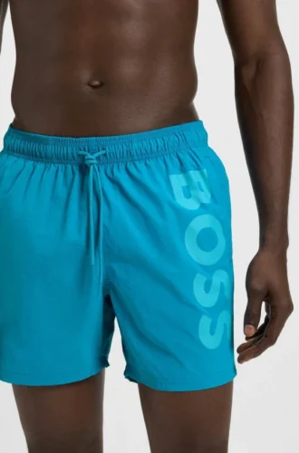 Quick-dry swim shorts with vertical logo print