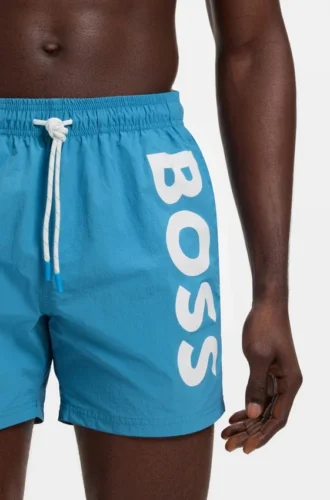 Quick-dry swim shorts with vertical logo print