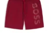 Quick-dry swim shorts with vertical logo print
