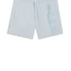Quick-dry swim shorts with vertical logo print