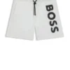 Quick-dry swim shorts with vertical logo print