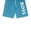Quick-dry swim shorts with vertical logo print