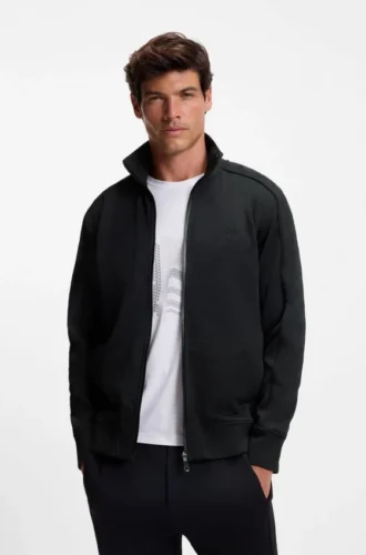 Quilted-jacquard zip-up sweatshirt in a regular fit