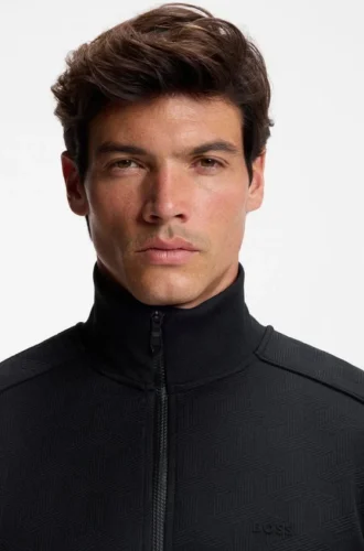 Quilted-jacquard zip-up sweatshirt in a regular fit