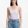 Racer-back tank top in stretch cotton