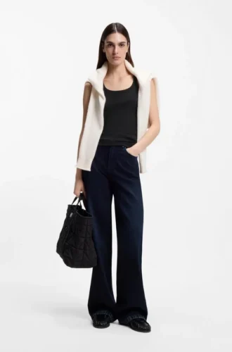 Racer-back tank top in stretch cotton