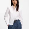 Regular-fit blouse in cotton poplin with concealed placket