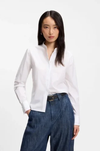 Regular-fit blouse in cotton poplin with concealed placket