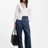 Regular-fit blouse in cotton poplin with concealed placket