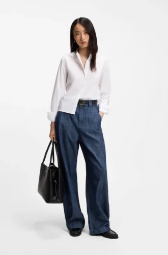 Regular-fit blouse in cotton poplin with concealed placket
