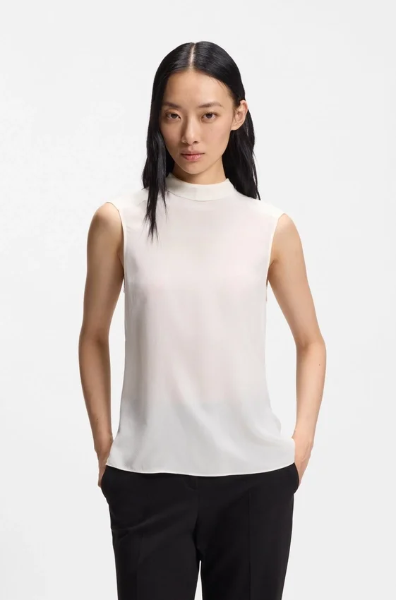 Regular-fit blouse in sandwashed silk with tie neck Regular-fit blouse in sandwashed silk with tie neck