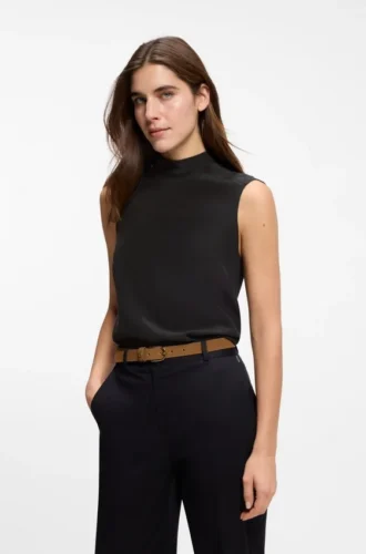 Regular-fit blouse in sandwashed silk with tie neck