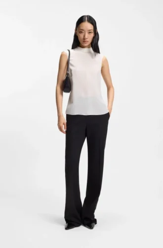 Regular-fit blouse in sandwashed silk with tie neck