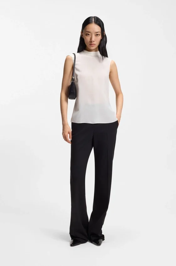 Regular-fit blouse in sandwashed silk with tie neck Regular-fit blouse in sandwashed silk with tie neck
