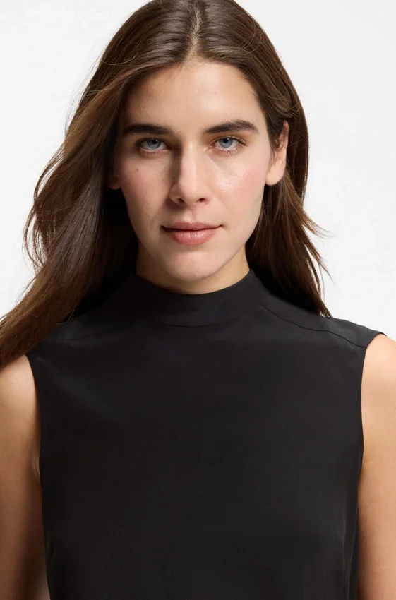 Regular-fit blouse in sandwashed silk with tie neck Regular-fit blouse in sandwashed silk with tie neck