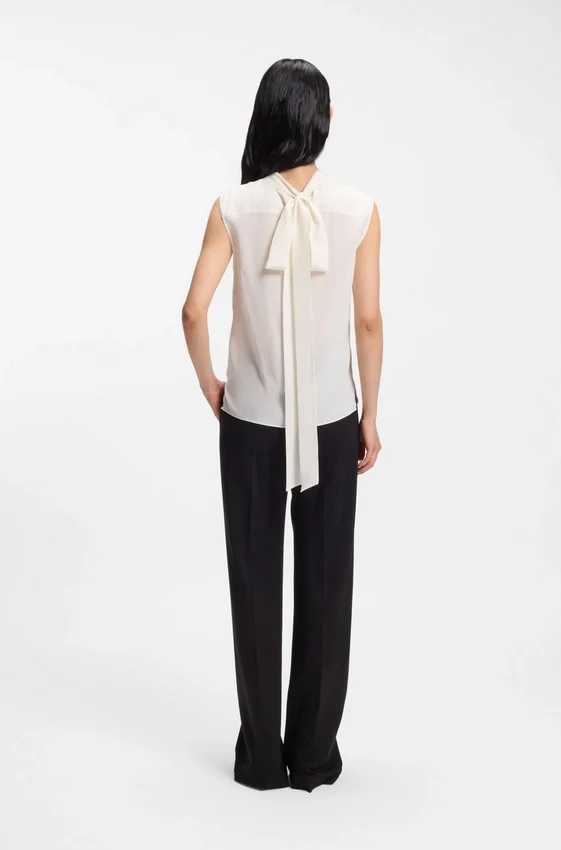 Regular-fit blouse in sandwashed silk with tie neck Regular-fit blouse in sandwashed silk with tie neck