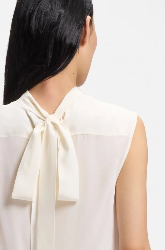 Regular-fit blouse in sandwashed silk with tie neck Regular-fit blouse in sandwashed silk with tie neck