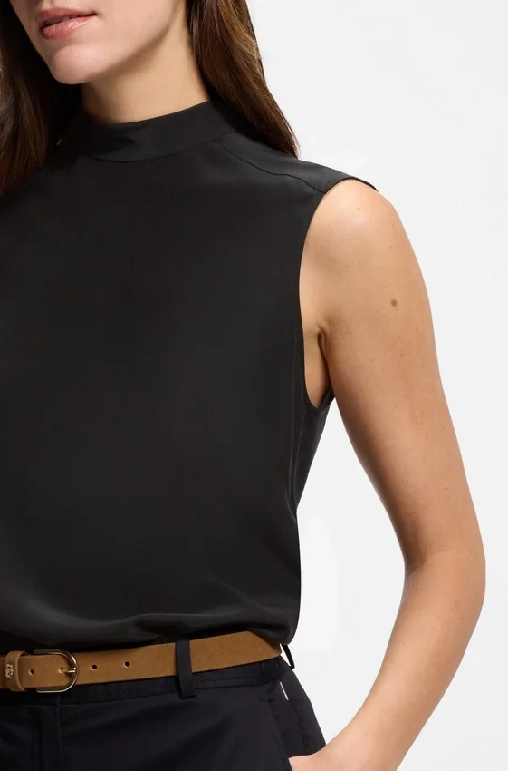 Regular-fit blouse in sandwashed silk with tie neck Regular-fit blouse in sandwashed silk with tie neck
