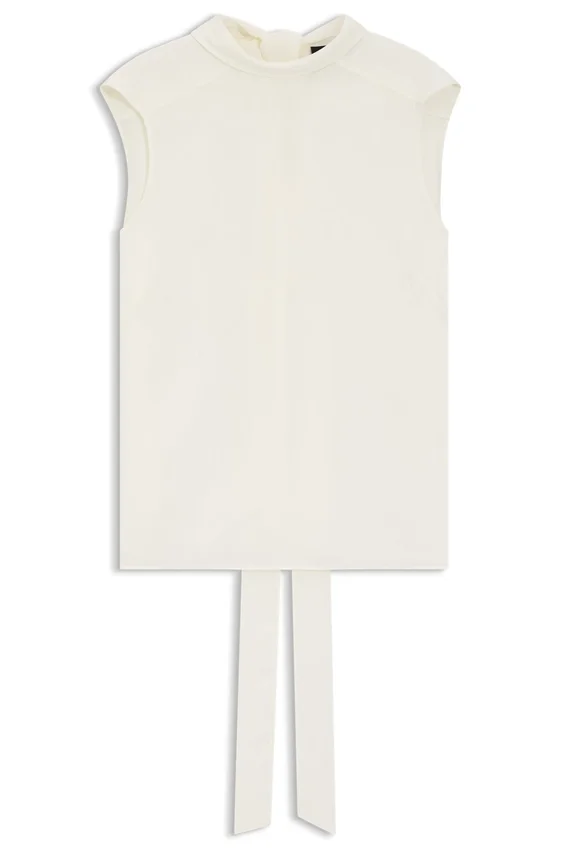 Regular-fit blouse in sandwashed silk with tie neck Regular-fit blouse in sandwashed silk with tie neck