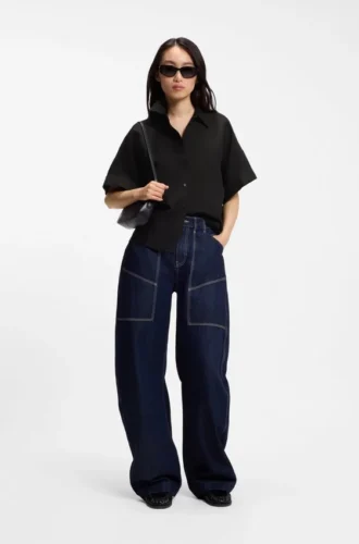 Regular-fit blouse with rolled cuffs