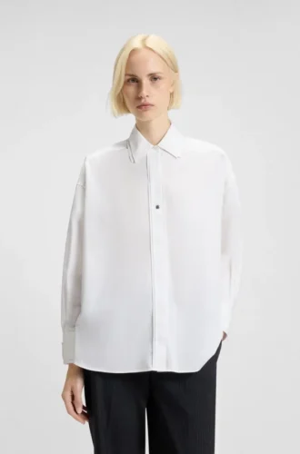 Regular-fit blouse with stacked-logo button