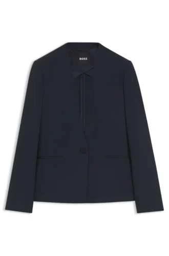 Regular-fit collarless blazer in performance-stretch jersey