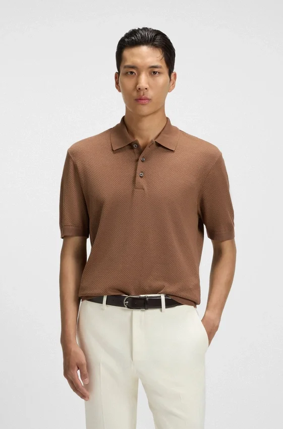 Regular Fit cotton-silk polo shirt with mercerised finish Regular Fit cotton-silk polo shirt with mercerised finish