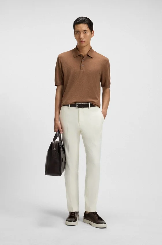Regular Fit cotton-silk polo shirt with mercerised finish Regular Fit cotton-silk polo shirt with mercerised finish