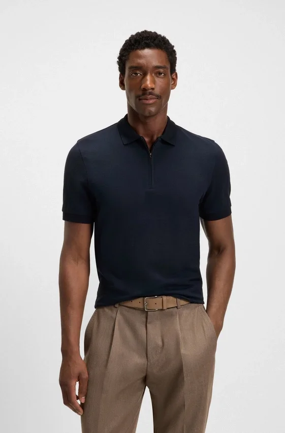 Regular Fit cotton-silk polo shirt with zip neck Regular Fit cotton-silk polo shirt with zip neck