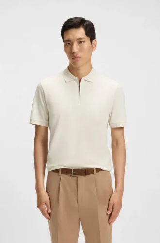 Regular Fit cotton-silk polo shirt with zip neck