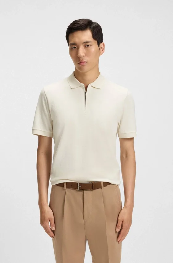 Regular Fit cotton-silk polo shirt with zip neck Regular Fit cotton-silk polo shirt with zip neck