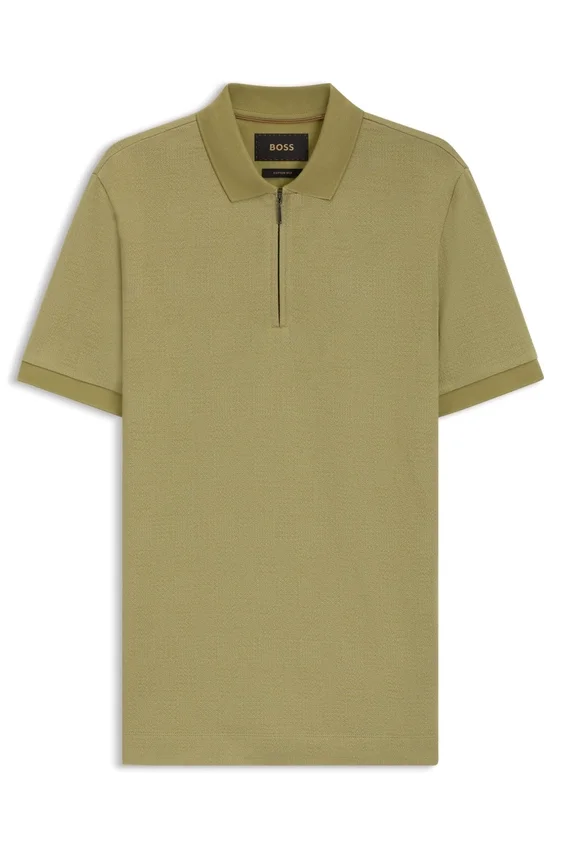 Regular Fit cotton-silk polo shirt with zip neck Regular Fit cotton-silk polo shirt with zip neck