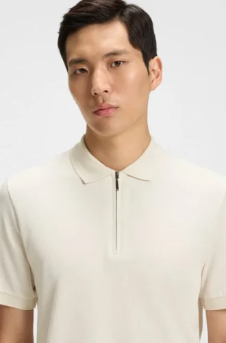 Regular Fit cotton-silk polo shirt with zip neck