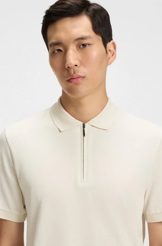 Regular Fit cotton-silk polo shirt with zip neck Regular Fit cotton-silk polo shirt with zip neck