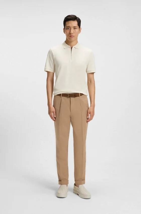 Regular Fit cotton-silk polo shirt with zip neck Regular Fit cotton-silk polo shirt with zip neck