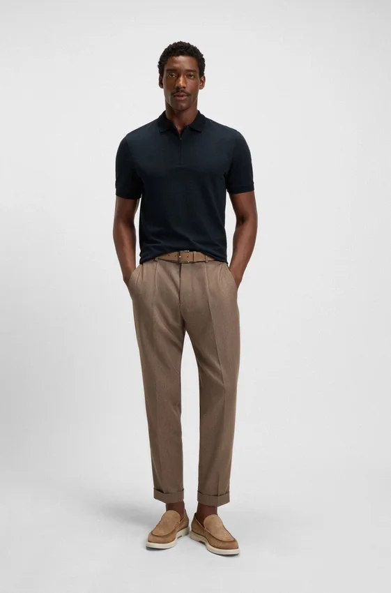 Regular Fit cotton-silk polo shirt with zip neck Regular Fit cotton-silk polo shirt with zip neck