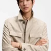 Regular-fit overshirt in virgin wool, silk and linen