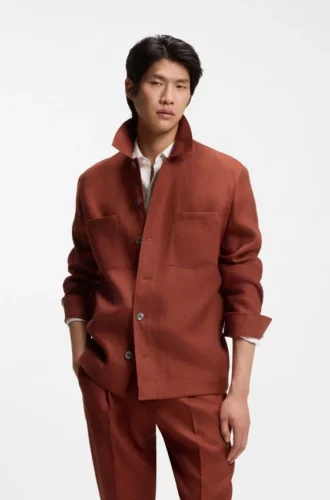 Regular-fit overshirt in wrinkle-resistant linen