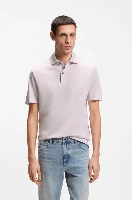 Regular-fit polo shirt in cotton and linen Regular-fit polo shirt in cotton and linen