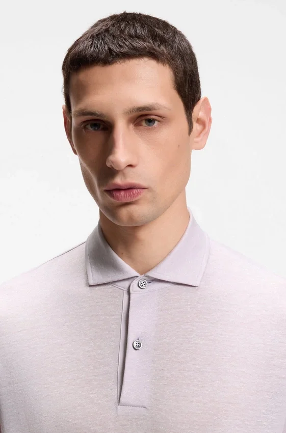 Regular-fit polo shirt in cotton and linen Regular-fit polo shirt in cotton and linen