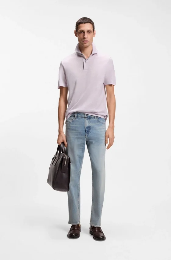 Regular-fit polo shirt in cotton and linen Regular-fit polo shirt in cotton and linen