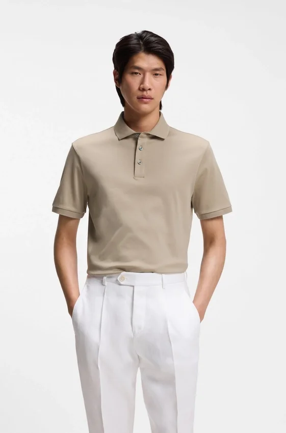 Regular-fit polo shirt in mercerized Italian cotton Regular-fit polo shirt in mercerized Italian cotton
