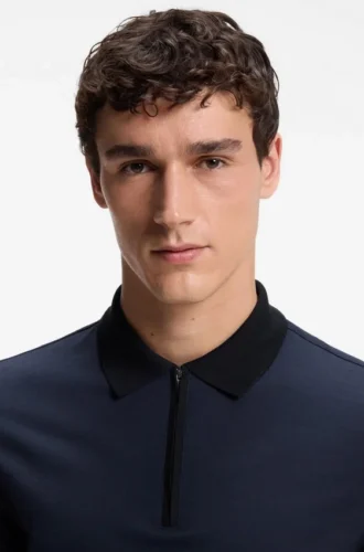 Regular-fit polo shirt in wool with zipper placket